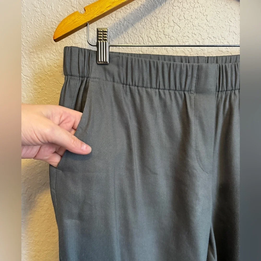 J.Jill Women Gray Linen Blend Pull On Pants Elastic Waist Casual Size M